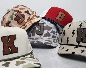 Personalized Initial Hat | Matching Family Hats | Custom Initial Patch Hat | Dad and Me Hat | Infant Youth Adult Cap | Varsity Letter Patch