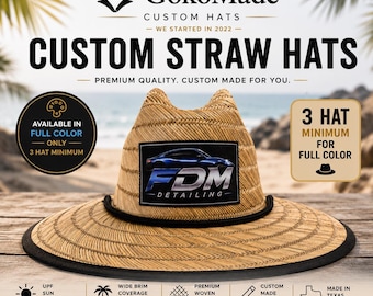 Custom Logo Straw Hat Full Color | Custom Beach Sun Hat | Matching Family Vacation Hats | Hats Sold Individually