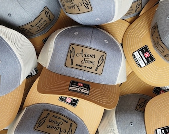 Dad Hat with Logo | Custom Leather Patch Trucker Hat | Business Logo | Father’s Day Gift for Men
