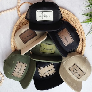 Cursive Toddler Hat | Rectangle | Custom Baby Kids Youth Adult Snapback Hat | Personalized Name | Leather Patch Hat | Hats Sold Separately