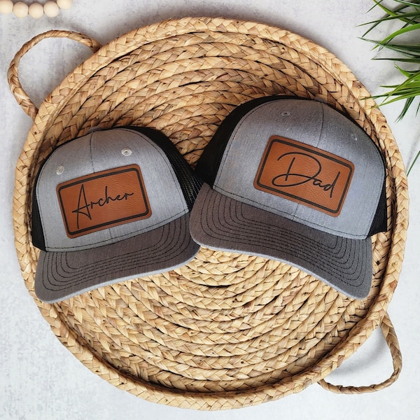 Casquettes trucker papa et fils | Cursive | Rectangulaire | Cadeau papa | Bonnet pour tout-petit, enfant et adulte | Chapeau personnalisé | CHAPEAUX VENDUS INDIVIDUELLEMENT