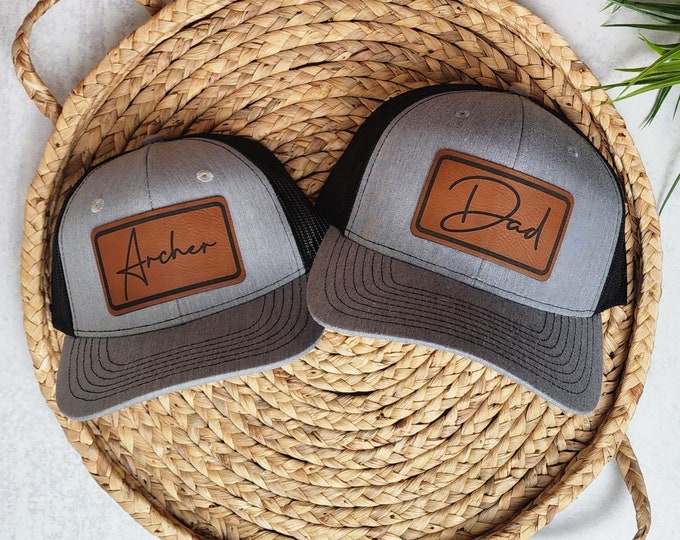 Dad and Son Trucker Hats | Cursive | Rectangle | Dad Gift | Toddler Kid Adult Hat | Personalized Hat | HATS SOLD INDIVIDUALLY