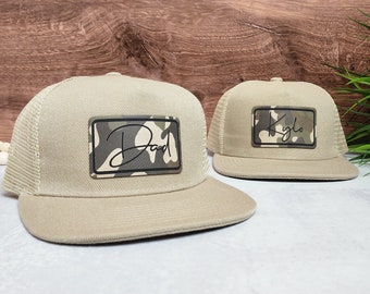 Custom Cursive Father and Son Hats | Rectangle | Dad to be gift | Toddler Kids Adult Hat | Personalized Hat | HATS SOLD INDIVIDUALLY