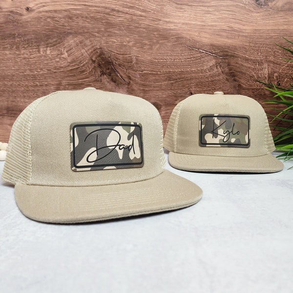 Custom Cursive Father and Son Hats | Rectangle | Dad to be gift | Toddler Kids Adult Hat | Personalized Hat | HATS SOLD INDIVIDUALLY