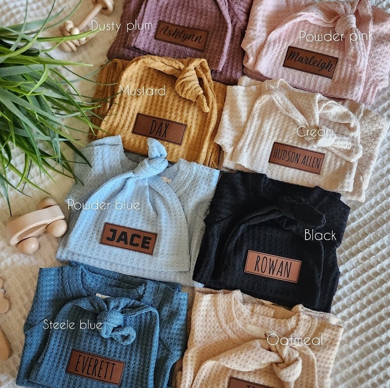 Newborn Boy Coming Home Outfit Waffle Outfit Set Baby Boy Clothes Baby Boy Gift Baby Girl Gift Baby Personalized Going Home Name image 9