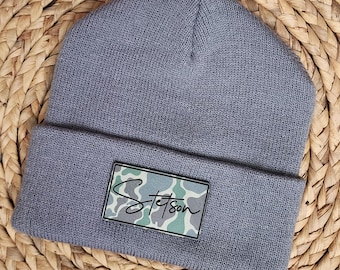 Personalized Camo Baby Beanie | Custom Name Knit Beanie | Name Infant Hat | Toddler Winter Hat | Name Beanie | Baby Gift | Low Tide Camo