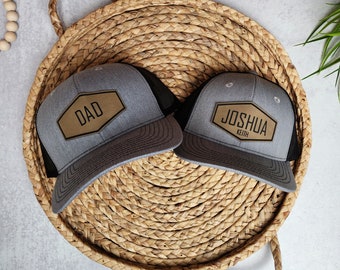 Vater und Sohn Trucker Hat | Block | Hexagon | Papa Geschenk | Kleinkind Kind Erwachsener Hut | Personalisierte Hut | HÜTE WERDEN EINZELN VERKAUFT