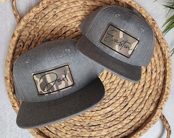 Personalized Toddler Hat with Name | Matching Family Hats | Flat Bill Snapback | Rectangle Cursive