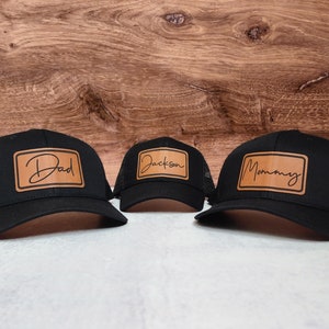 Dad and Son Trucker Hats Cursive Rectangle Dad Gift Toddler Kid Adult Hat Personalized Hat HATS SOLD INDIVIDUALLY image 3