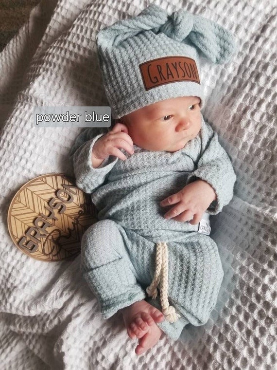 Newborn Boy Coming Home Outfit Waffle Outfit Set Baby Boy Clothes Baby Boy Gift Baby Girl Gift Baby Personalized Going Home Name Etsy UK