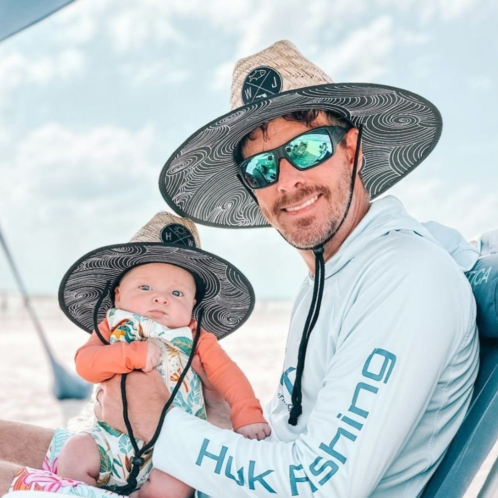 Benutzerdefinierter Strohhut mit Initialen und Symbolen | Kreis | Sonnenhut für Babys, Kleinkinder und Erwachsene | Personalisierter Strandhut aus Leder | Geschenk für Babys | Geschenk für Papa
