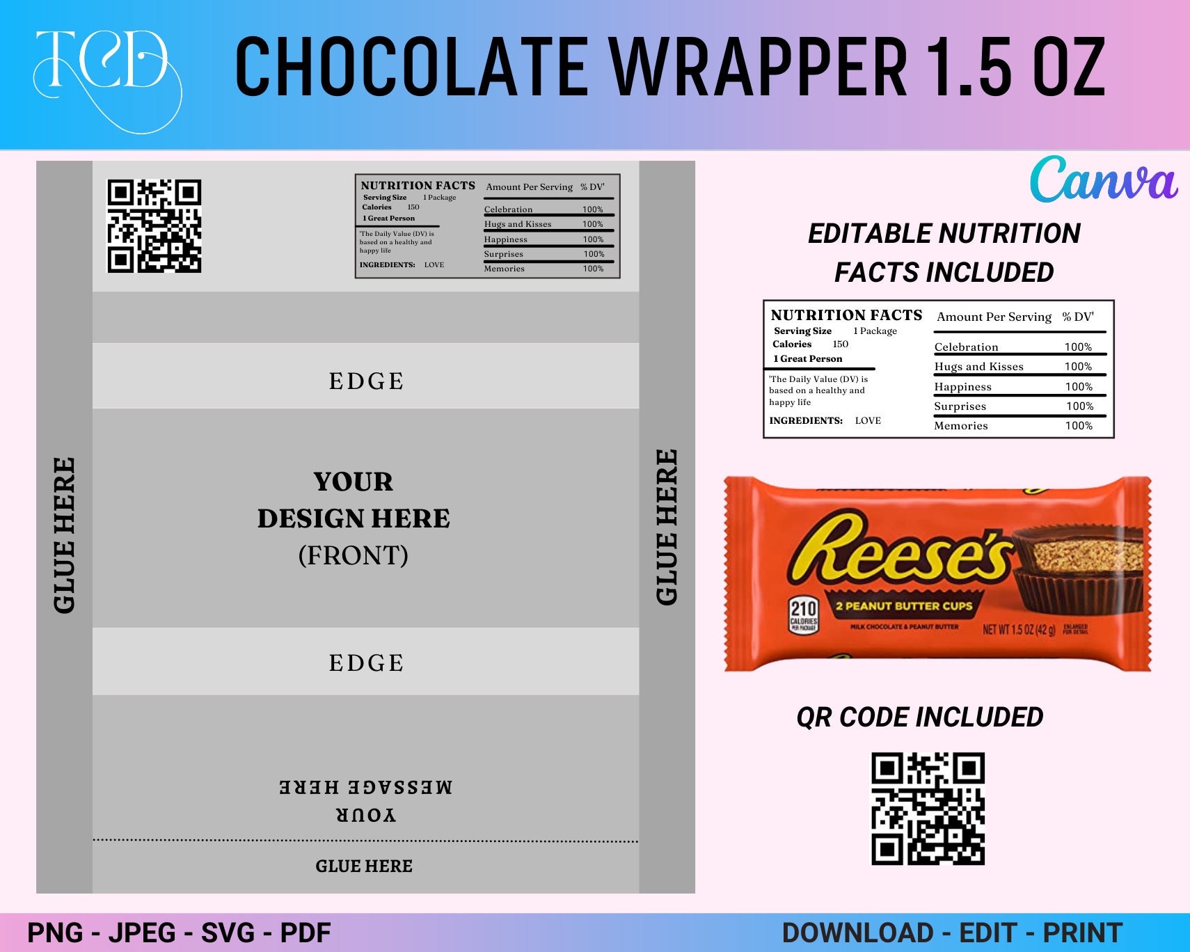 Reese's Wrapper Template Chocolate Bar Wrapper Reeses Etsy Schweiz