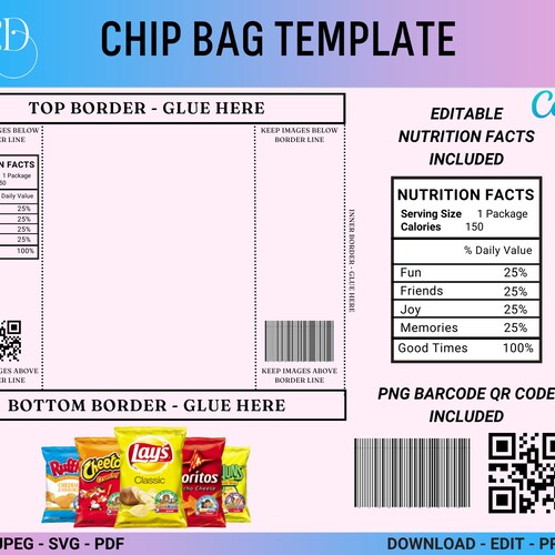 EDITABLE Chip Bag Template Chip Bag Nutritional Label chip Etsy