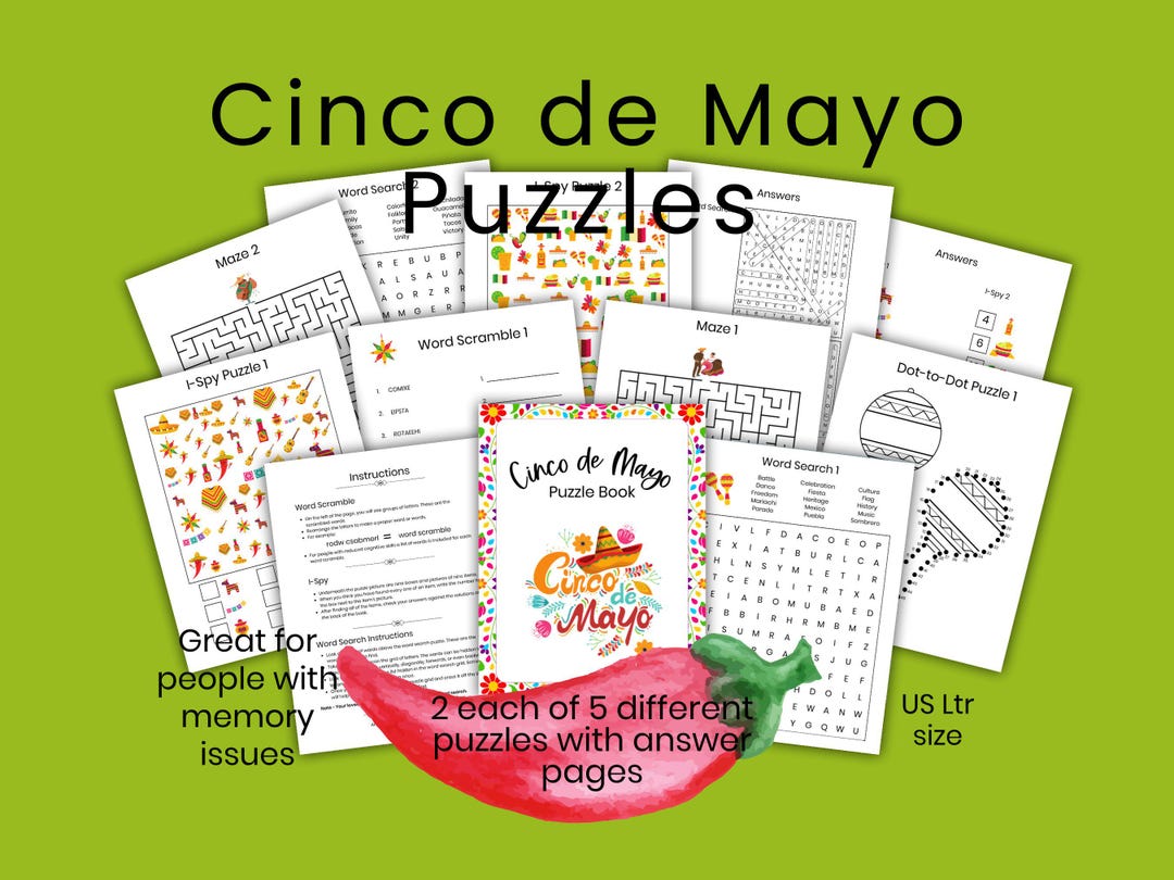Cinco De Mayo Puzzles for Adults, Dementia Activity Printables ...