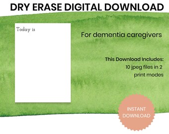 Dry Erase Digital Download for Dementia, Reusable Daily Chart, For Caregivers, Frame and Use with Dry Erase Marker, Printable, Alzheimer’s