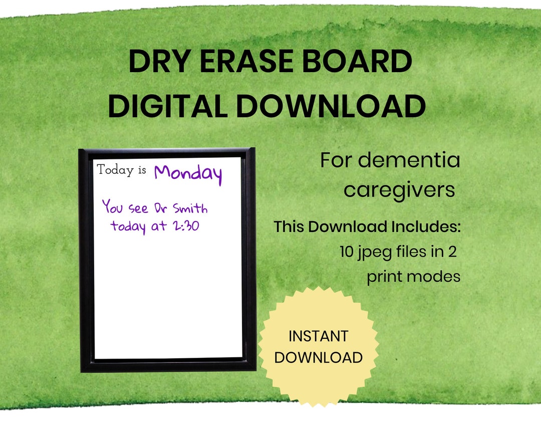 Dry Erase Digital Download for Dementia, Reusable Daily Chart, for