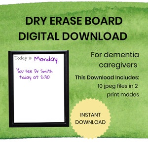 Dry Erase Digital Download for Dementia, Reusable Daily Chart, For Caregivers, Frame and Use with Dry Erase Marker, Printable, Alzheimer’s
