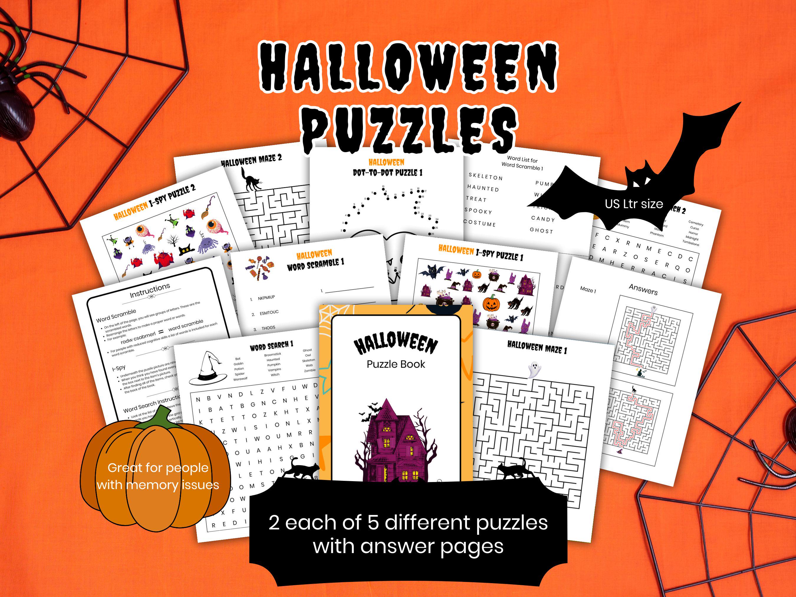 Halloween Puzzles for Adults, Dementia Memory, Printables for Dad