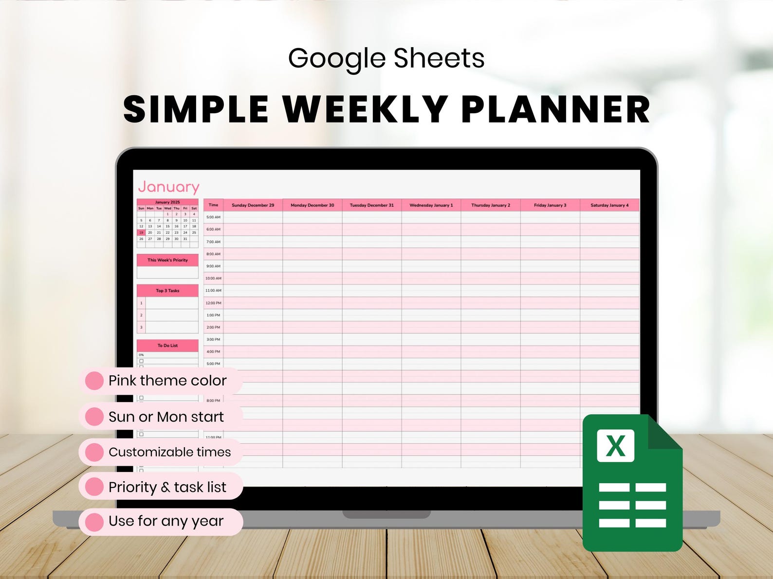 Google Sheets Simple Weekly Planner, Daily Schedule Planner, Weekly ...