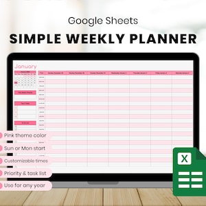 Google Sheets Simple Weekly Planner, Daily Schedule Planner, Weekly Planner, Task Spreadsheet, Task Item Checklist, Task Manager, To Do list