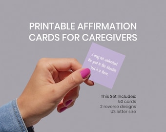 Positive Affirmation card set for Caregivers, Printable Affirmation Cards, Caregiver, Daily Positive Affirmation Deck, Inspirational Quotes