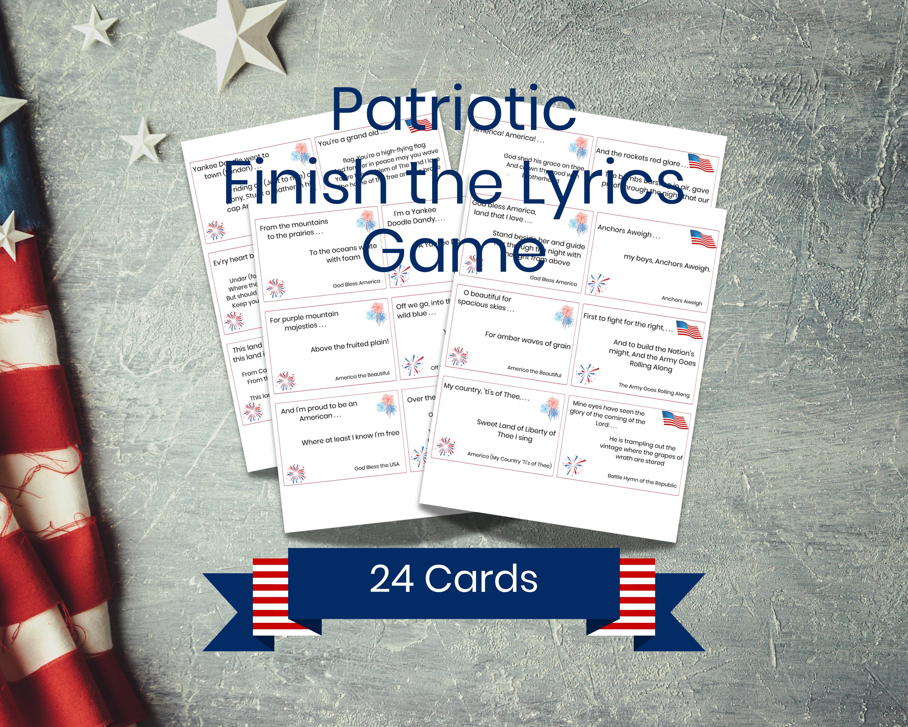 Finish the Lyrics Patriotic, Guess the Lyrics Game, Finish the Song Lyrics Game, Song Lyrics Game, Finish the Lyrics Game, Patriotic Songs