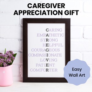 Caregiver Appreciation Gift, Thank You Gift, Wall Art, Caregiver Acrostic Poem, Caregiver Printable Art, Christmas Gift Caregiver, Print