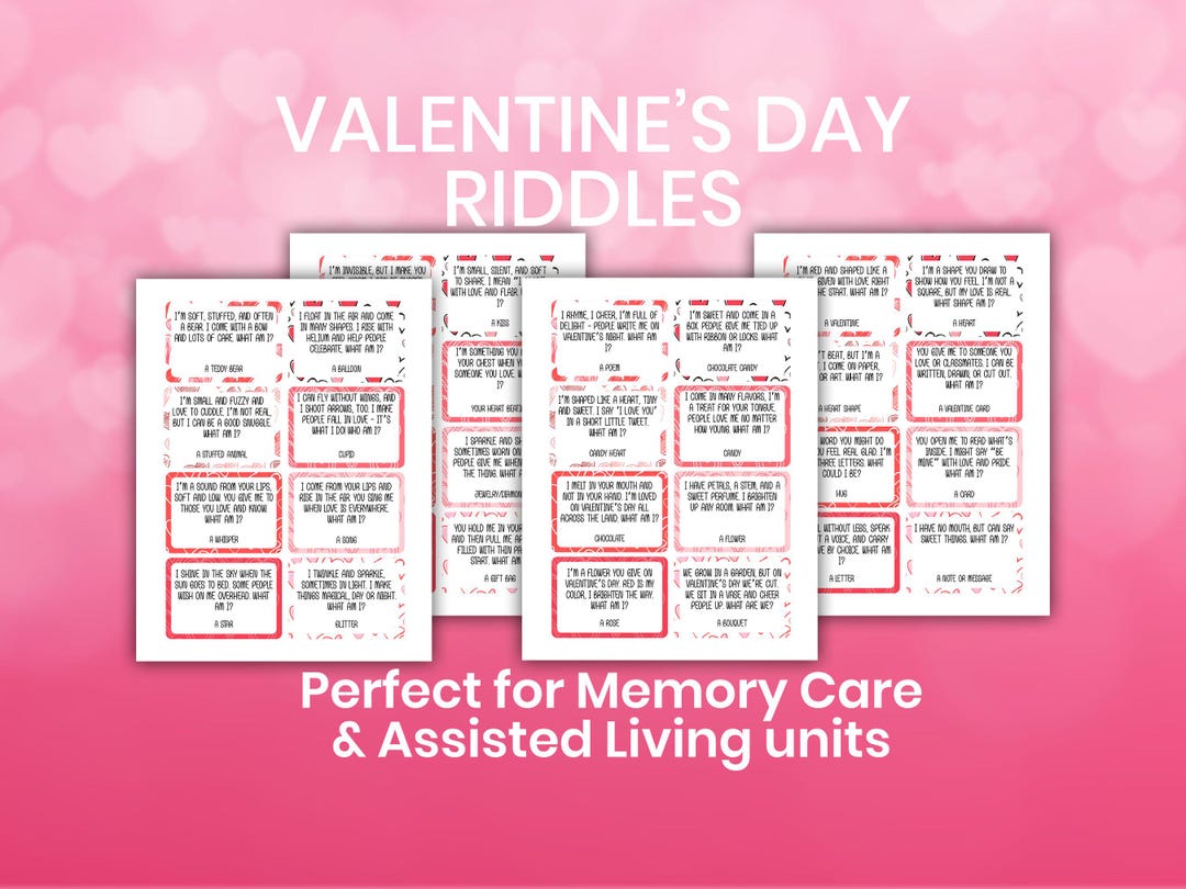 Adult Riddle Games for Valentine's Day, Memory Care Games, Dementia ...
