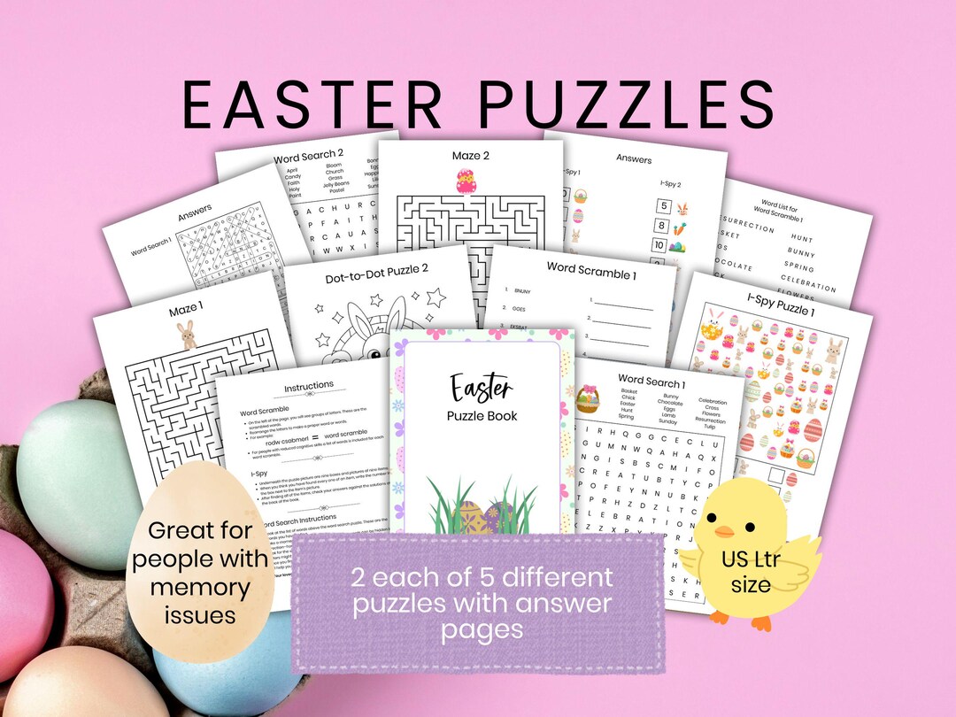 Easter Puzzles for Adults, Dementia Activity Printables, Alzheimers