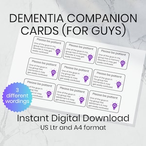 Cartão de acompanhante masculino com demência de Alzheimer, Meu acompanhante tem um cartão de distúrbio de memória, Cartão de cortesia de acompanhante, Auxiliar de assistência a cuidador/amigo