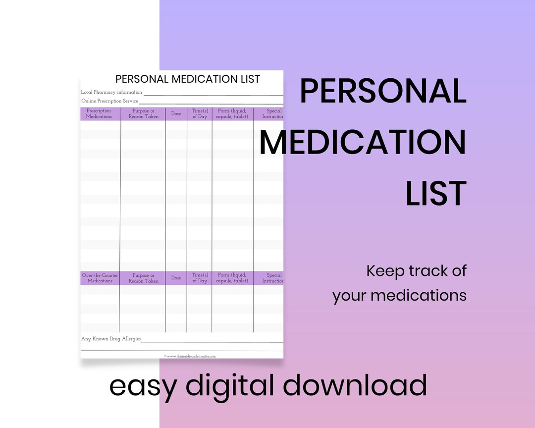 Medication List, Medication Tracker, Medicine Tracker, Pill List