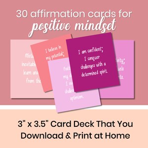 Mazzo di carte di affermazione positiva, carte di autostima per la mentalità di crescita, regalo di amore per se stessi stampabile per lei, benessere mentale, carte di motivazione