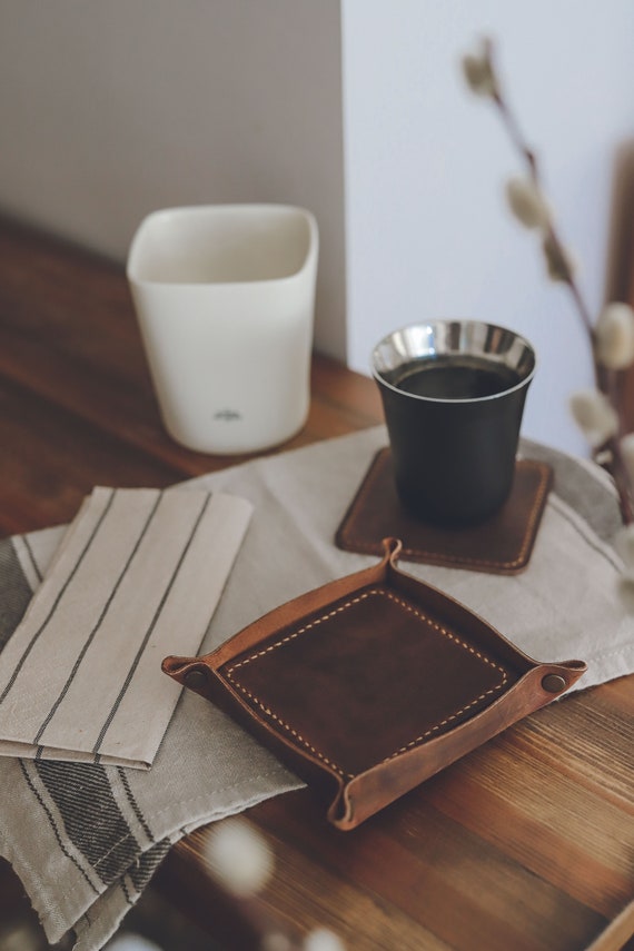 Personalized Leather Coaster Sets Coaster Set With Holder Etsy