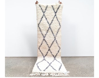 Handgewebter marokkanischer Beni Ourain Teppichläufer - Authentischer Wollteppich mit Geometrischen Mustern - Klassischer Berber Teppich