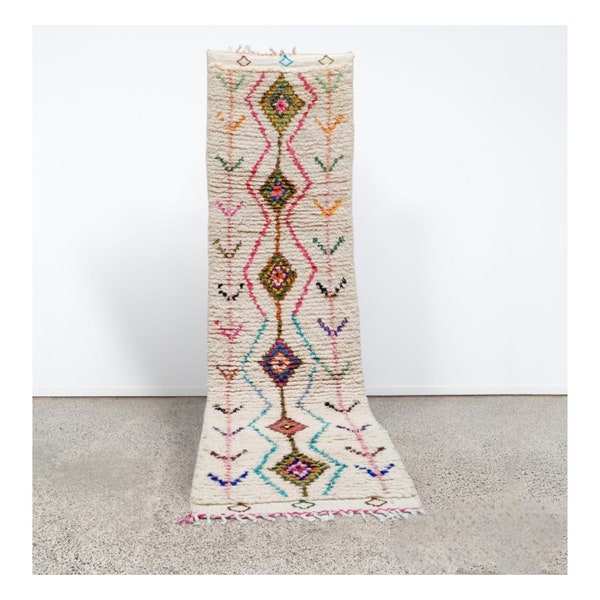 Handwoven Custom Azilal Playful Berber Runner Rug - Bohemian Carpet for Hallways, Entryway, and Home Decor - Authentic abstract Bohemian rug