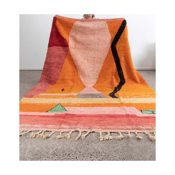 Handmade Customizable Bright Multicolor Abstract Modern Boho Wool Rug from Morocco, with Free Shipping