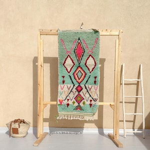 Teal Moroccan Runner Rug, Berber Wool Rug 5x2.4 ft, Colorful Boujaad Rug, Handwoven Entryway Rug, Ready to Ship
