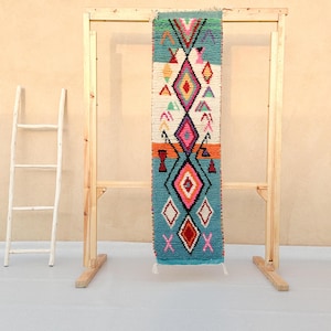 Teal Moroccan Runner Rug, Colorful Berber Wool Rug 5.5x1.7 ft, Boujaad Hallway Rug, Handwoven Boho Decor, Ready to Ship