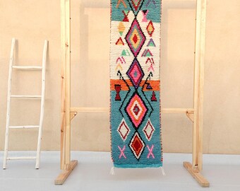 Dywan Marokański Teal, Kolorowy Dywan Wełniany Berber 5.5x1.7 ft, Dywan Na Przedpokój Boujaad, Ręcznie Tkany Dekor Boho, Gotowy do Wysyłki