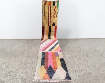 Handgewebter farbenfroher Boujaad Boho Berber Teppich - Marokkanischer Abstrakter Langer Wollteppich