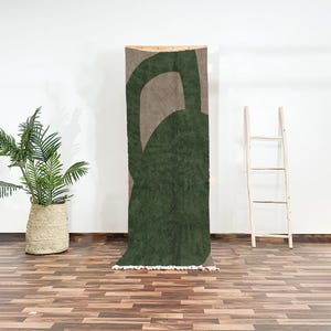 Authentic Berber Green Moroccan Wool Runner Rug – Abstract Hand-Knotted Hallway Carpet – Tribal Long Corridor Floor Decor