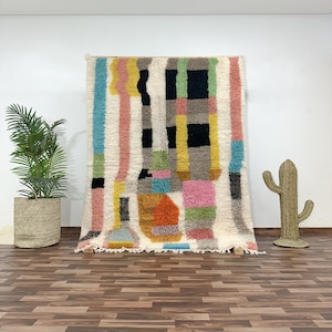 Multicolor Berber Moroccan Rug, Boho Colorful Boujaad, Abstract Geometric | Contemporary, Scandinavian & Mid-Century Modern Wool Rugs