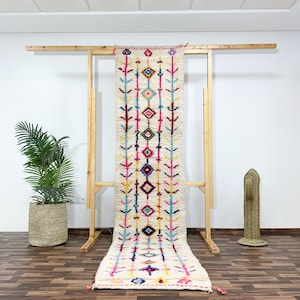 Handwoven Azilal Runner Rug - Playful Moroccan Berber Design - Boho Chic Home Decor - Custom Colorful Tribal Carpet for Hallway or Entryway