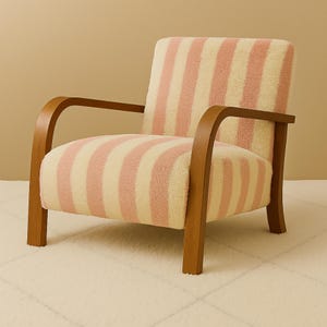 Colorful Moroccan Chair | Boho Chevron Mid-Century Chair | Walnut Wood Accent Chair with Rainbow Zigzag Upholstery | Eclectic Furniture