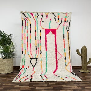 Handmade Azilal Wool Rug, Colorful Moroccan Berber Rug, Abstract Geometric Design