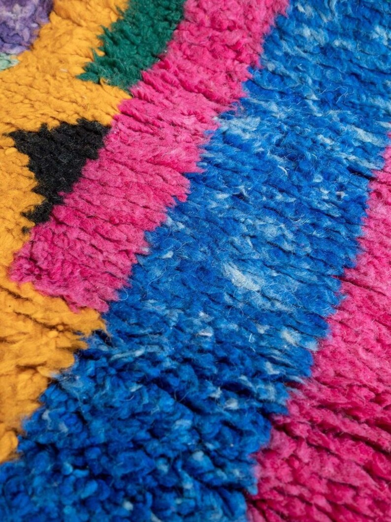 Custom Modern Bohemian Berber Colorful Boujaad Wool Rug Handmade