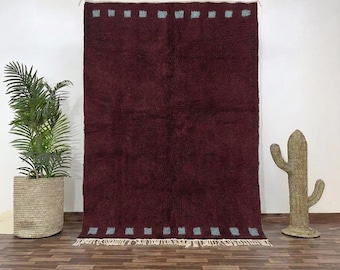 Handgeknüpfter Beni Ourain Marokkanischer Wollteppich: Geometrischer Teppich in Burgund