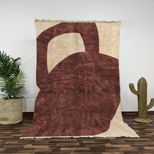 Authentic Berber Wool Rug with Abstract Terracotta Pattern, Hand-Knotted Moroccan Beni Ourain Area Rug for Living Room or Bedroom