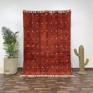 Alfombra Beni Ourain de terracota anudada a mano / Alfombra bereber de lana marroquí