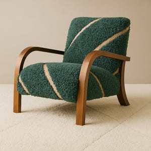 Handmade Mid Century Armchair with Walnut Wood Frame & Moroccan Wool Upholstery | Berber Accent Chair | Modern Boho Reading Lounge Seat